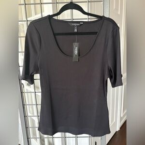 White House Black Market Black Ribbed Top Size XL NWT